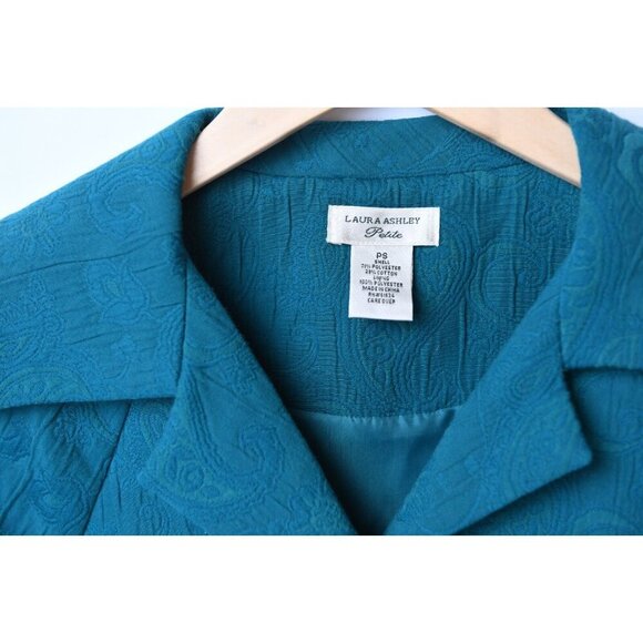Laura Ashley Cropped Jacket 90s Vintage Women’s Sz Petite S in Teal - Picture 2 of 14
